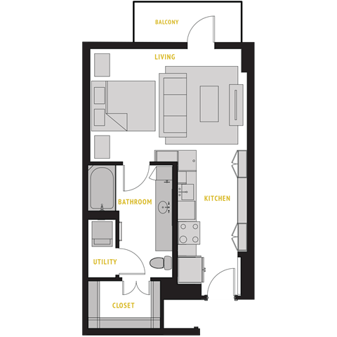 S2 Floor Plan at The Case Building Apartments in Deep Ellum, Dallas, Texas